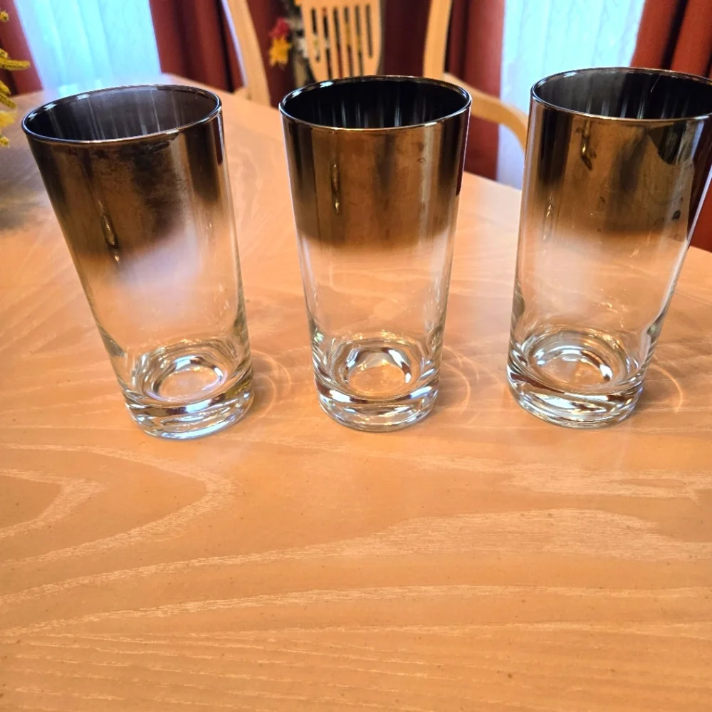 4 Vintage Tumbler Bar Glasses, Bronze/Gold Shading